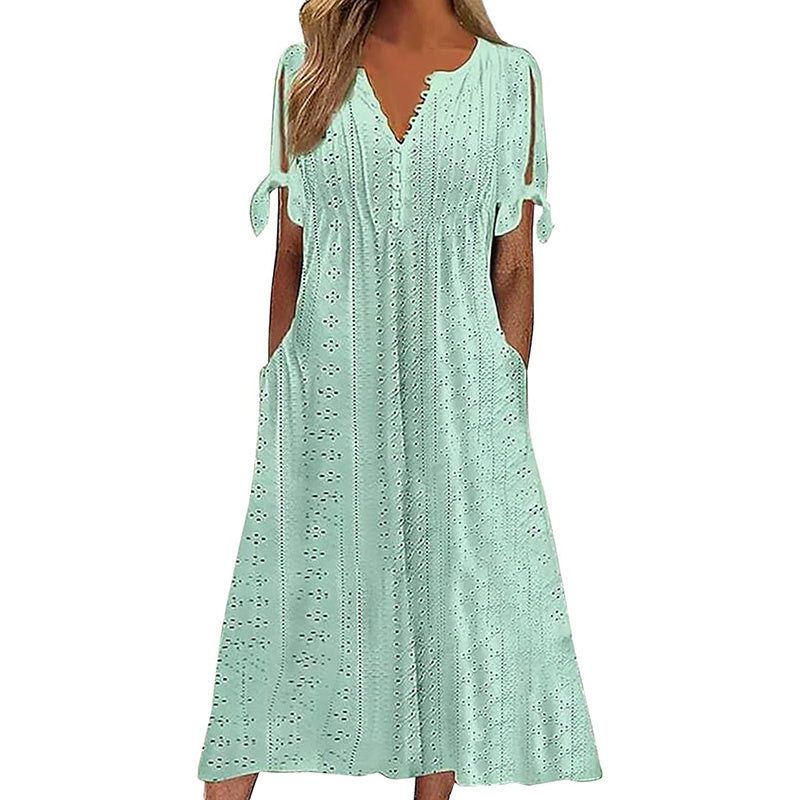 Women's Eyelet V-Neck Maxi Dress