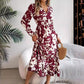 Leisure Flower Waist-controlled Long Sleeves Ruffled Dress