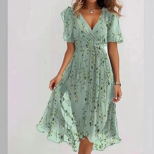 Chiffon Printed Short Sleeve Dress
