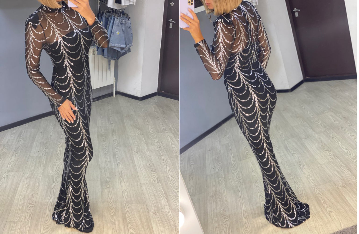Sequins Women Maxi Dresses Long Sleeve