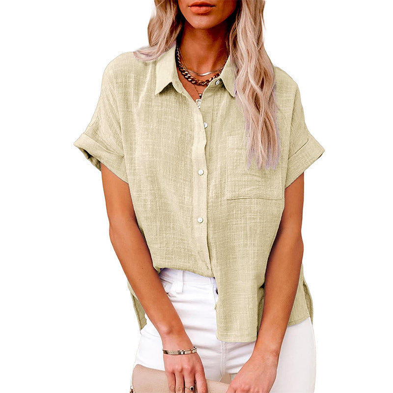 Summer Lapel Short Sleeve Shirt With Pockets