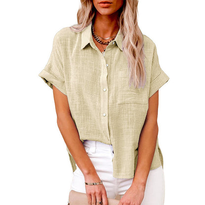 Summer Lapel Short Sleeve Shirt With Pockets