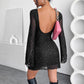 Elegant Black Mesh Sequins Backless Slim Fit Long Sleeve Dress