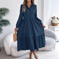 Women's Lapel Casual Loose Long Sleeve Ruffled Shirt Dresses