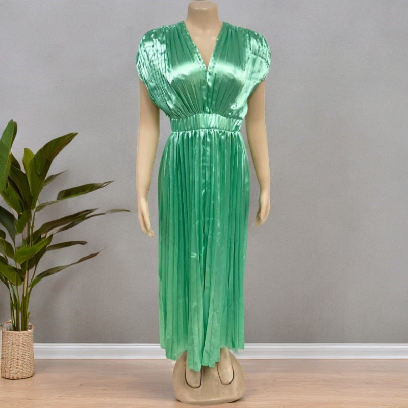 V-neck Pleated Dress