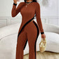 Women's 2 Piece Outfit Sexy Asymmetrical Hem Long Sleeve Top And Wide Leg Pants