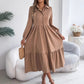 Women's Lapel Casual Loose Long Sleeve Ruffled Shirt Dresses