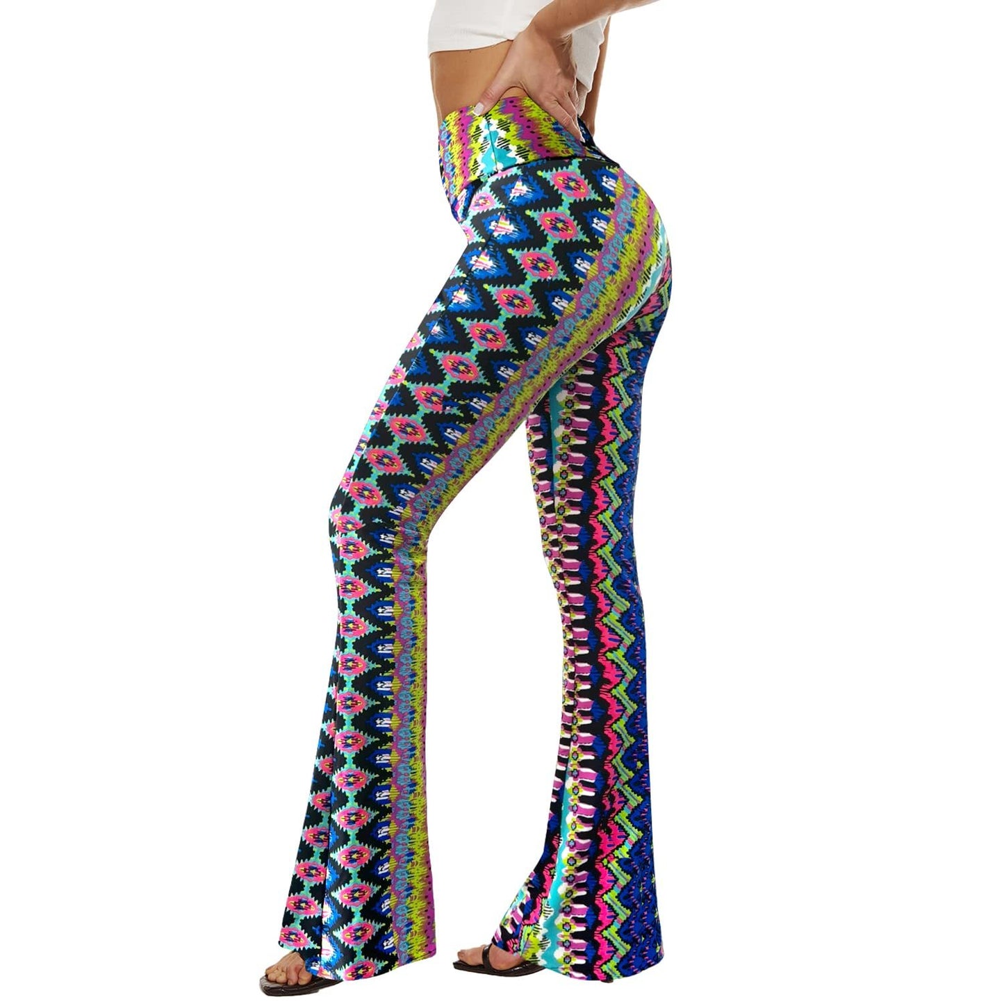 Flared Pants - Cropped High-waisted Printed Ethnic Style 2-piece