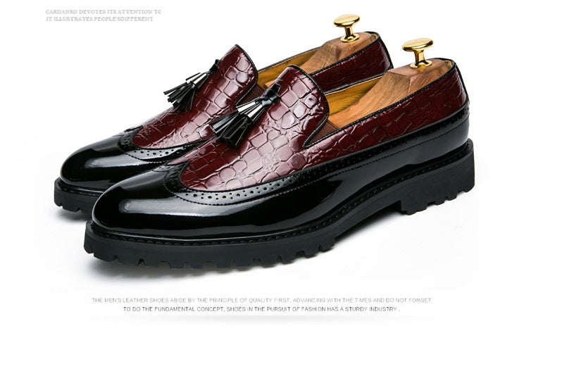 Bullock carved men's thick bottom tassel shoes