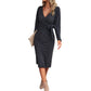 V-neck Long Sleeve Knitted Tied Dress