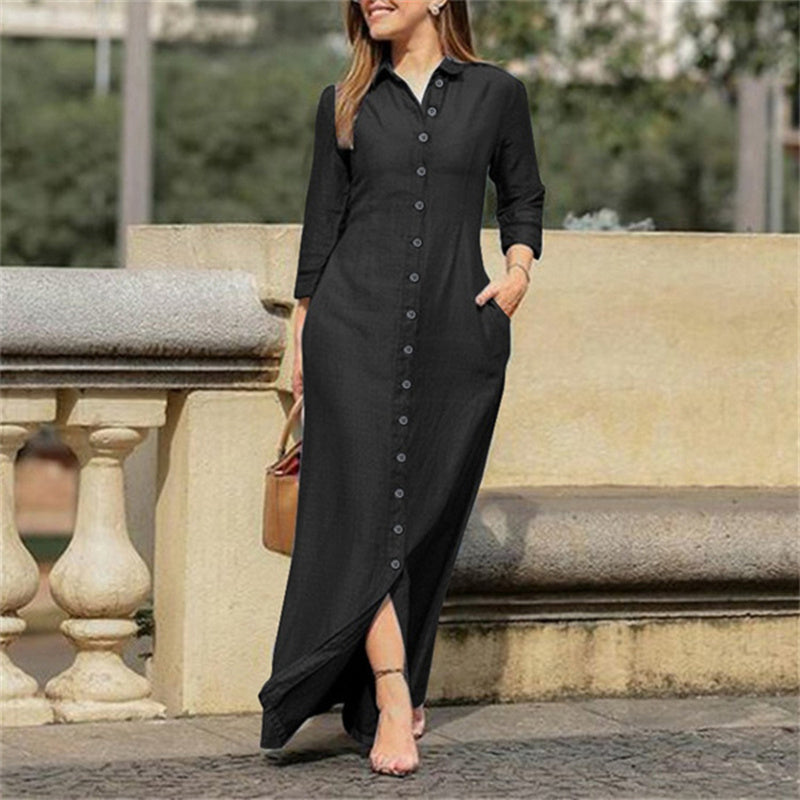 Women's Casual Button Down Denim Maxi Dress