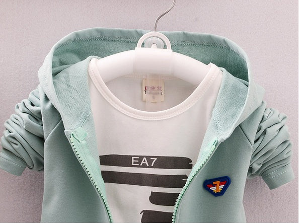 Spring and autumn new boys and girls zipper striped trousers suit