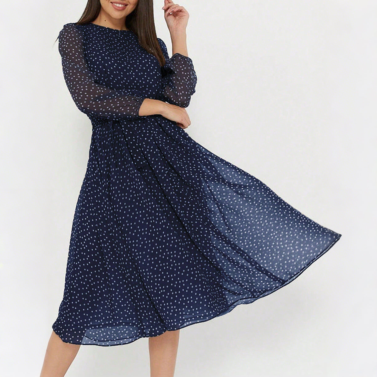 Leisure Vacation Style Polka Dot Long Sleeve Maxi Dress