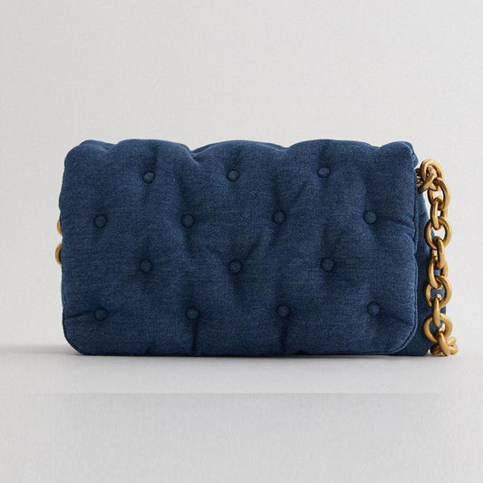 Denim quilted shoulder bag