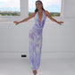 2pcs Tie Dye Printing Deep V-neck Suits For Beach Party