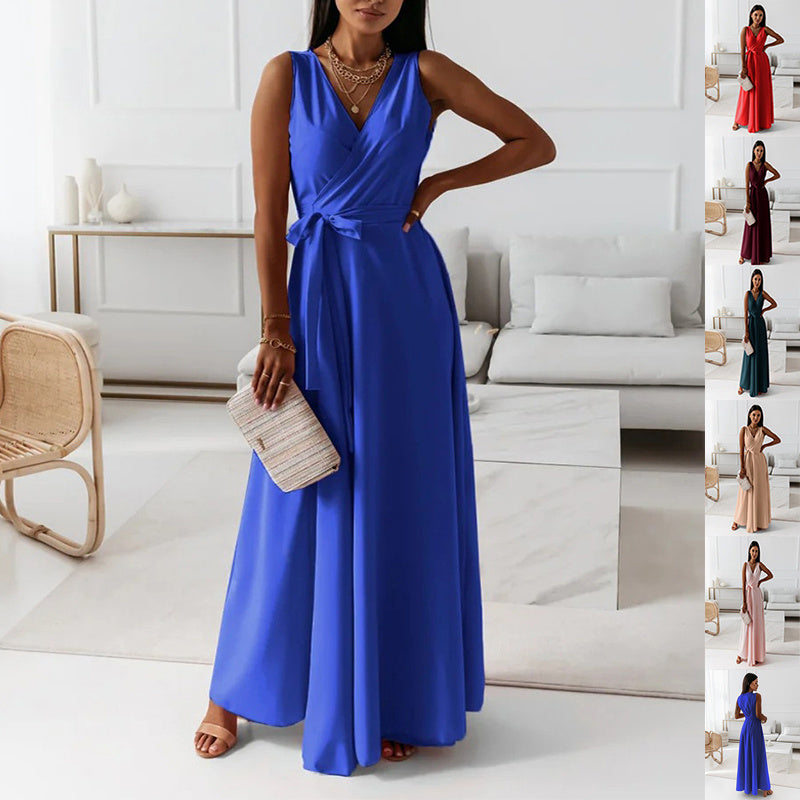 V-neck Sleeveless Dress With Belt