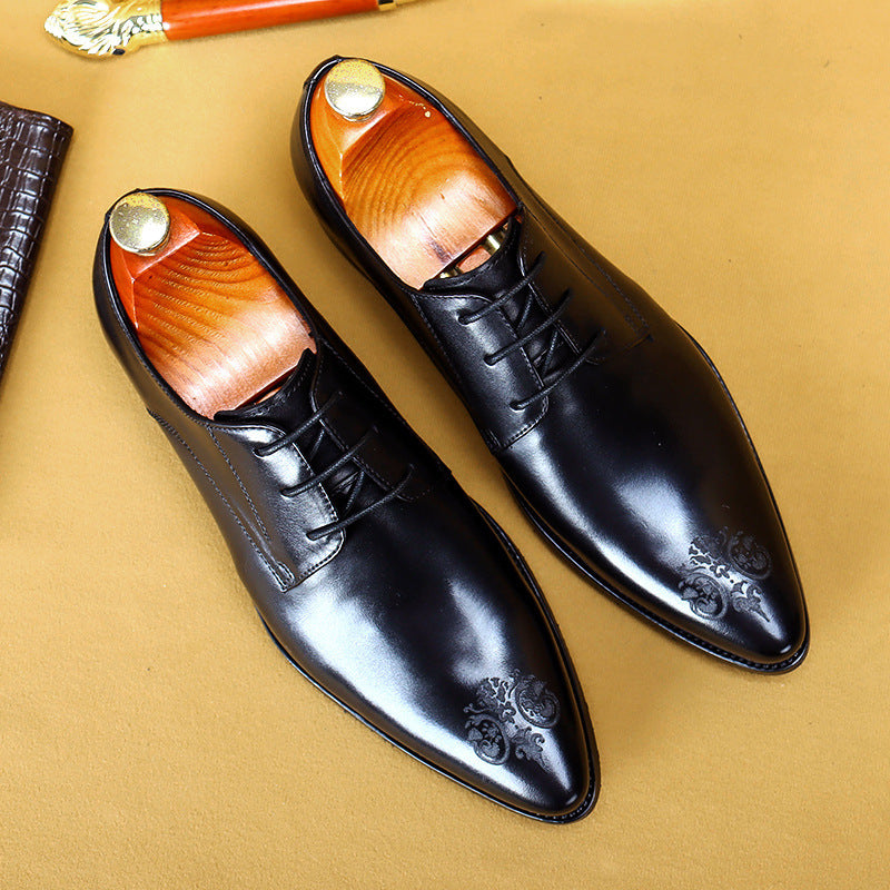 Men's Breathable Leather Pointed Carved Business Formal Shoes