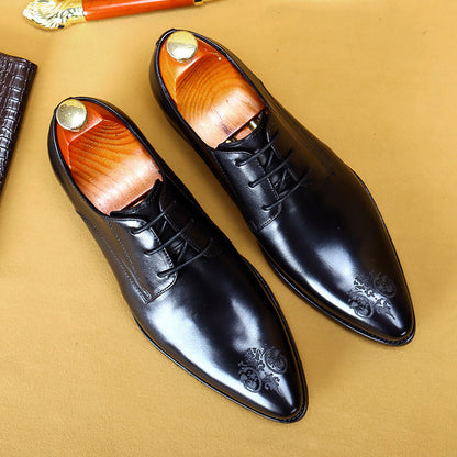 Men's Breathable Leather Pointed Carved Business Formal Shoes