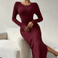 Women's Crew Neck Long Sleeve Ribbed Dress