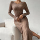 Women's Crew Neck Long Sleeve Ribbed Dress
