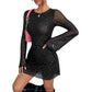 Elegant Black Mesh Sequins Backless Slim Fit Long Sleeve Dress