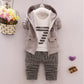 Spring and autumn new boys and girls zipper striped trousers suit