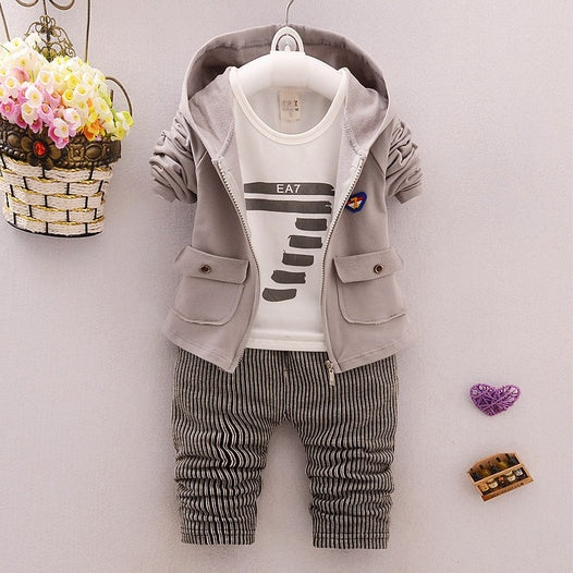Spring and autumn new boys and girls zipper striped trousers suit