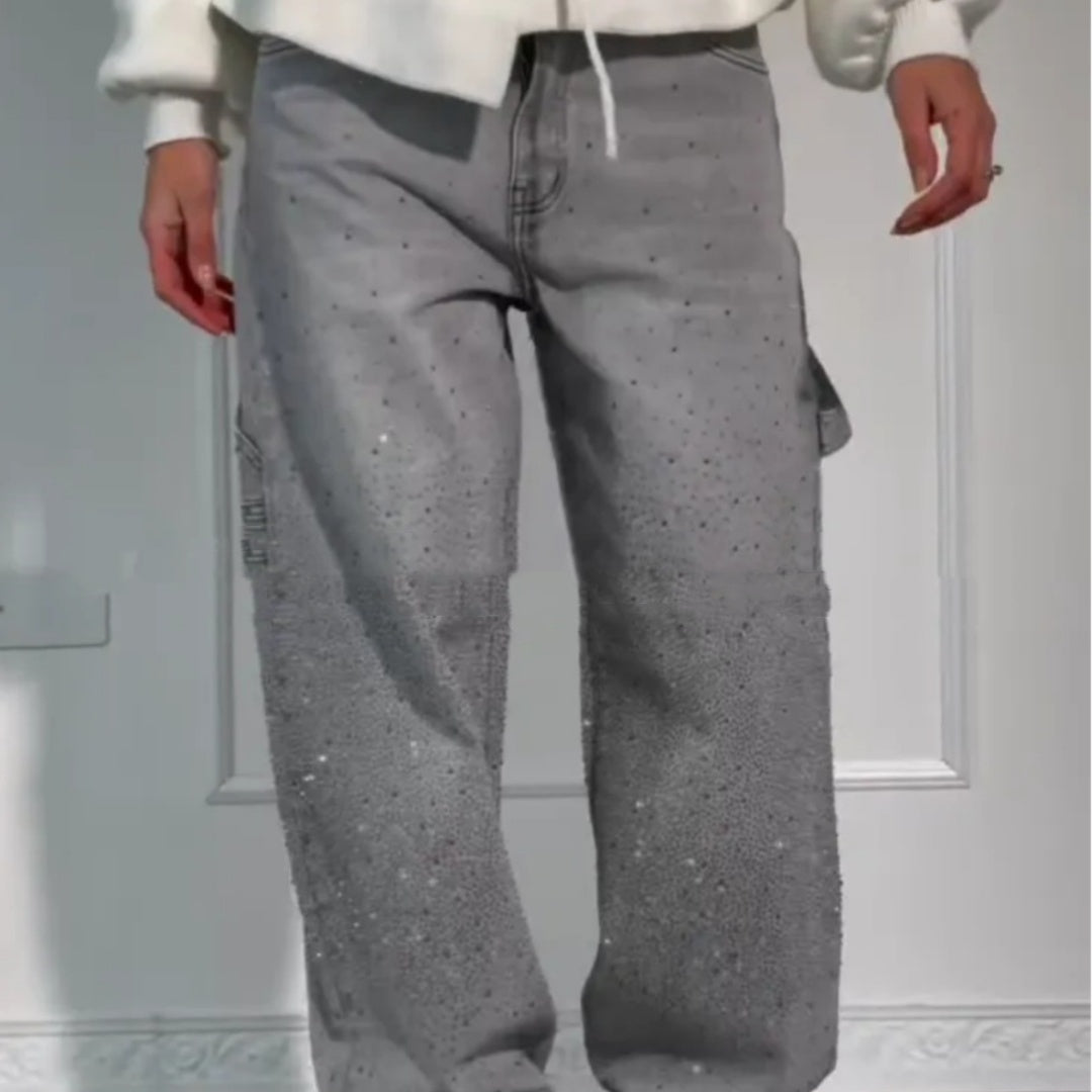Shiny Straight Jeans With Pockets