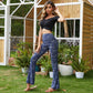 Flared Pants - Cropped High-waisted Printed Ethnic Style 2-piece