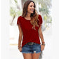 ladies Europe and America big size round neck short sleeve cuffs tassel T-shirt cotton tops
