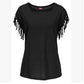 ladies Europe and America big size round neck short sleeve cuffs tassel T-shirt cotton tops