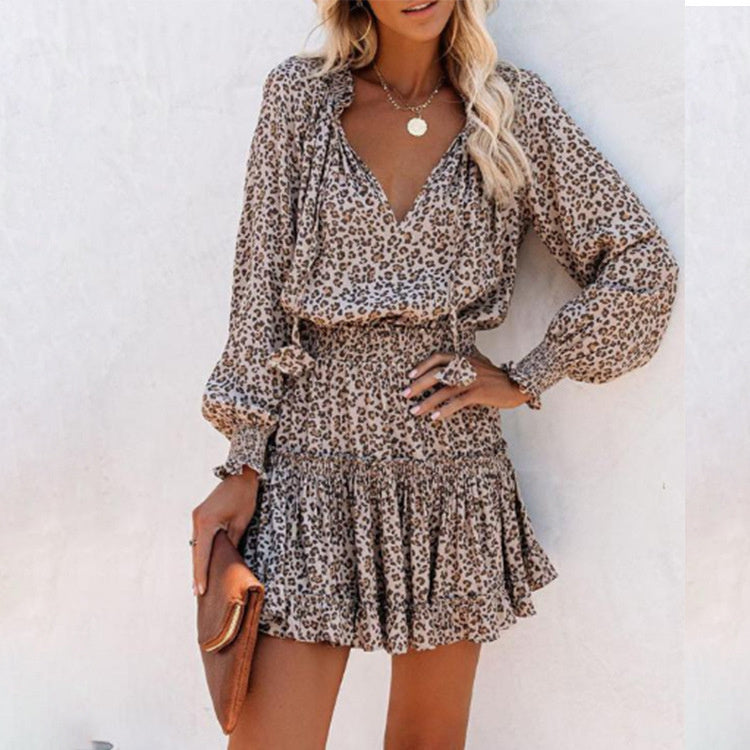 Fashion Patchwork Puff Sleeve Waist Dresses