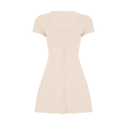 French Romantic Girl Style Base Breasted Knitted Dress