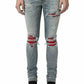 Printed Pleated Elastic Light Colored Jeans For Men