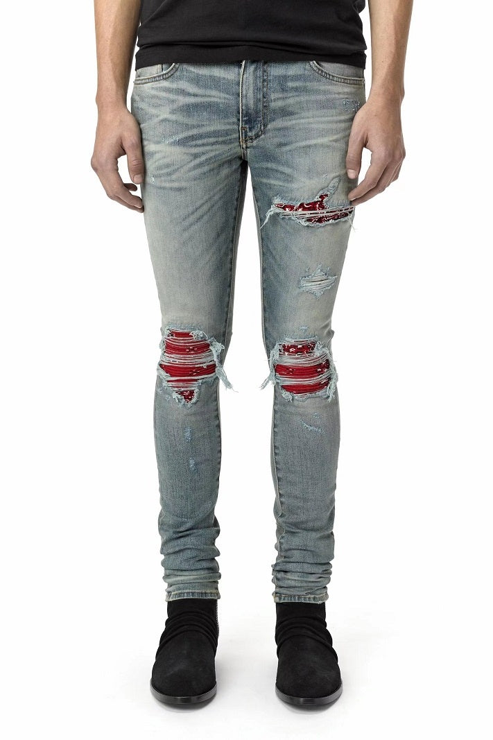 Printed Pleated Elastic Light Colored Jeans For Men