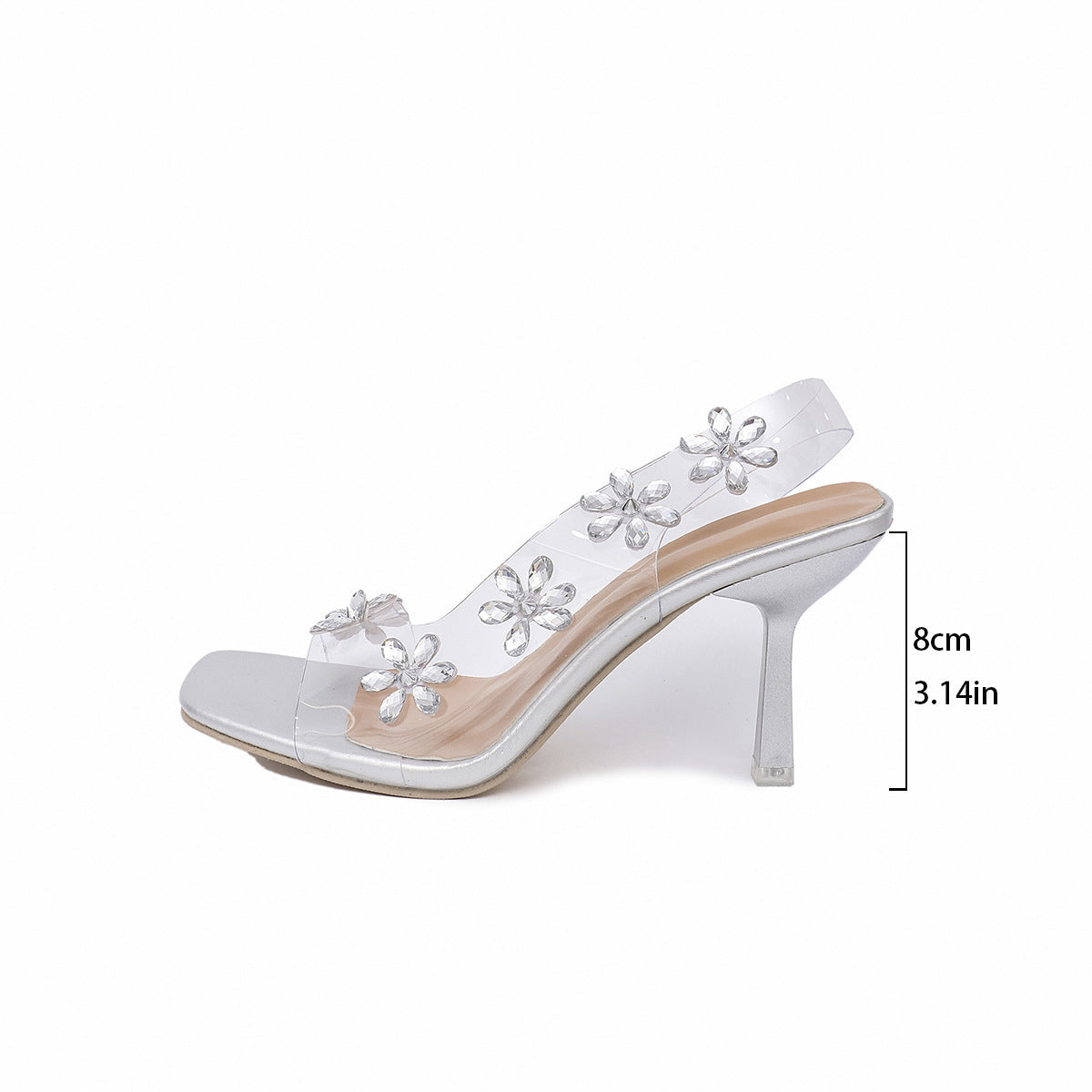 Transparent PVC Rhinestone Flowers Slingback Pumps