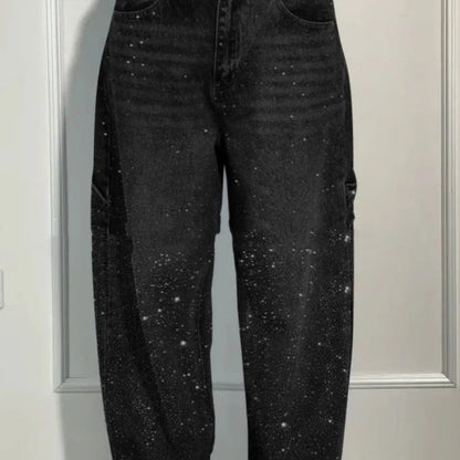Shiny Straight Jeans With Pockets