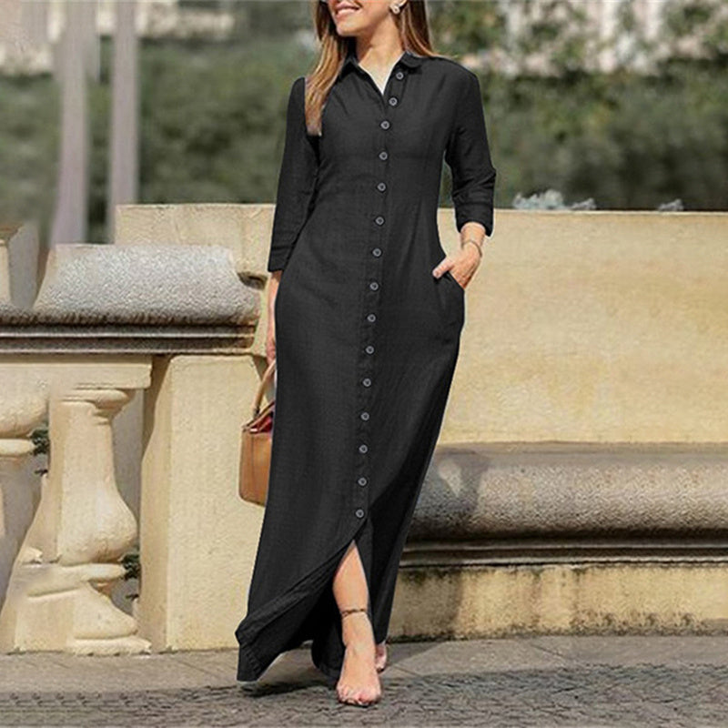 Women's Casual Button Down Denim Maxi Dress