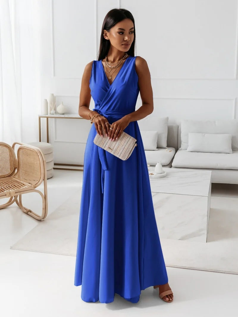 V-neck Sleeveless Dress With Belt