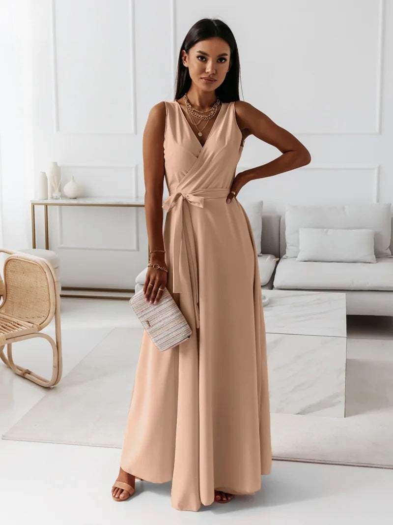 V-neck Sleeveless Dress With Belt