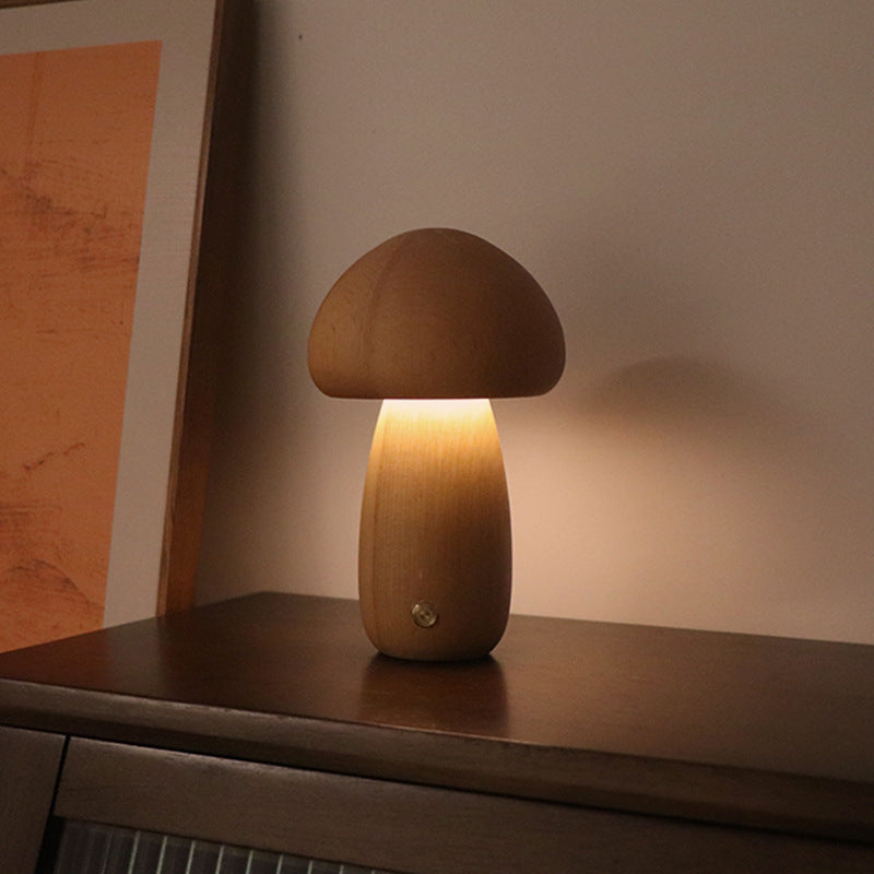 Wooden Cute Mushroom LED Night Light With Touch