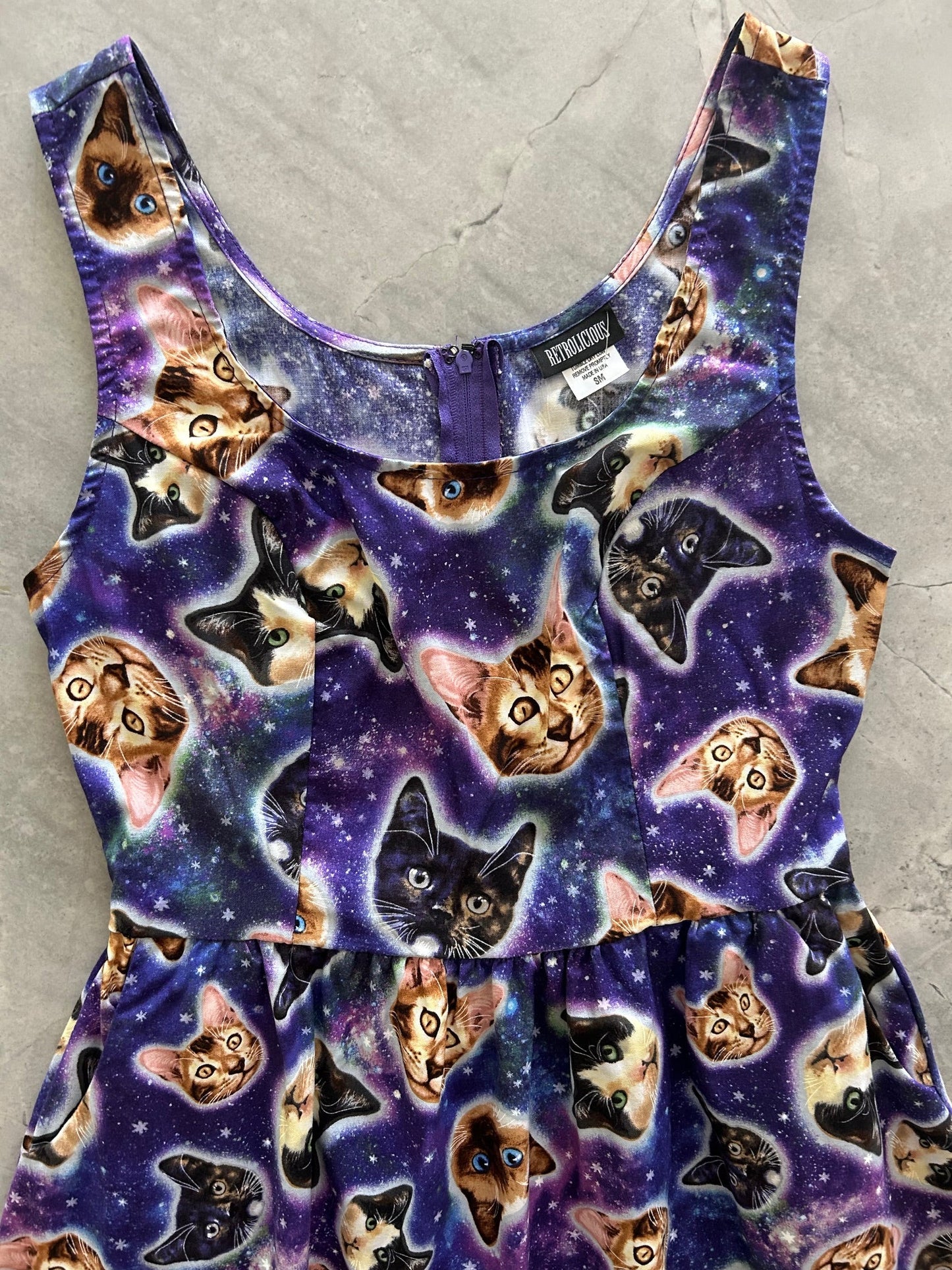 Galaxy Cats Shorter Length Fit & Flare Dress - Small Only