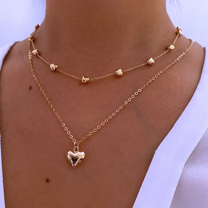 Double-layer Heart Pendant Fine Chain Necklace For Women