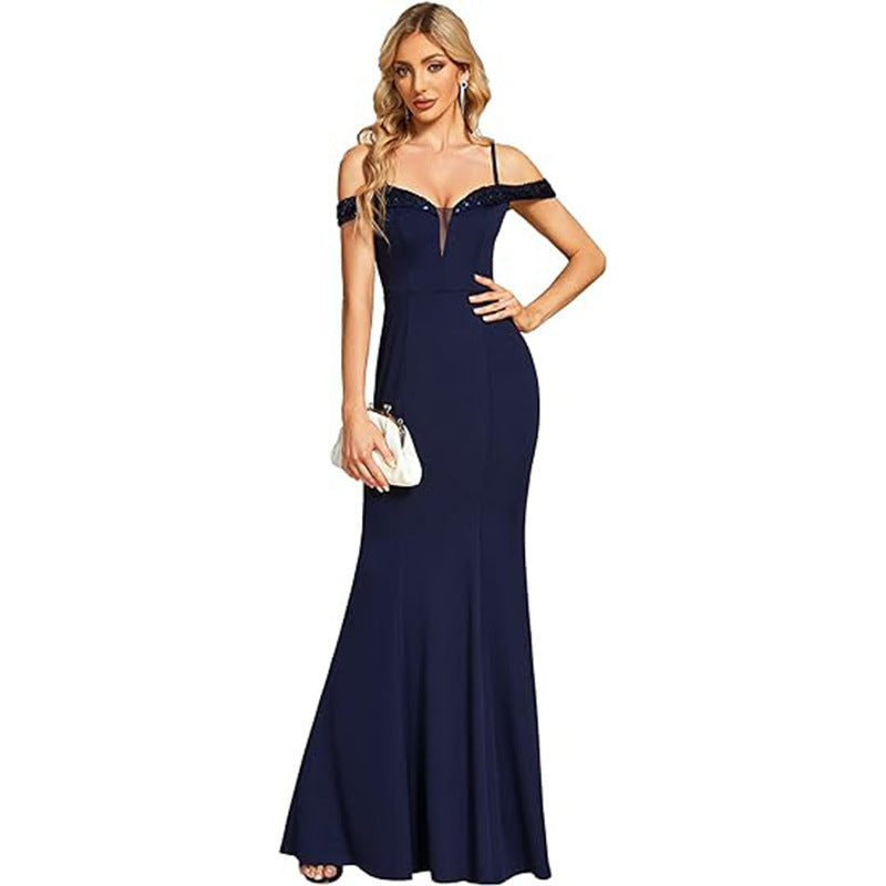 Women's Off-neck Sling Evening Long Dress