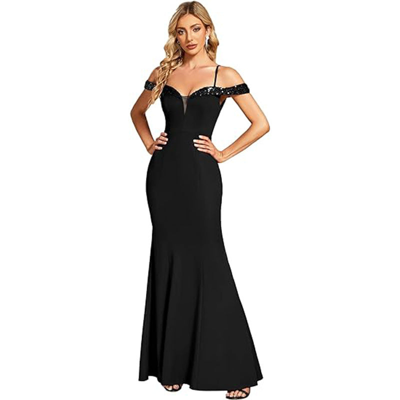Women's Off-neck Sling Evening Long Dress