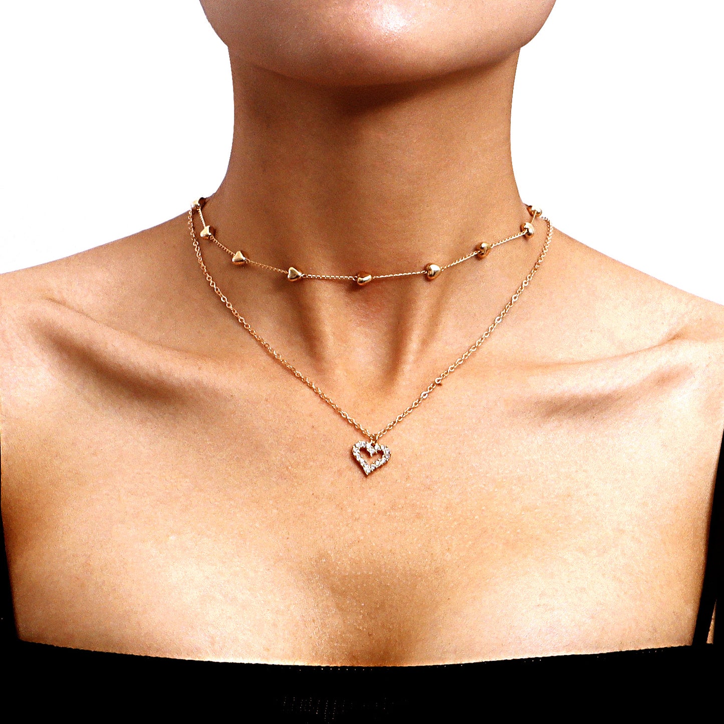 Double-layer Heart Pendant Fine Chain Necklace For Women