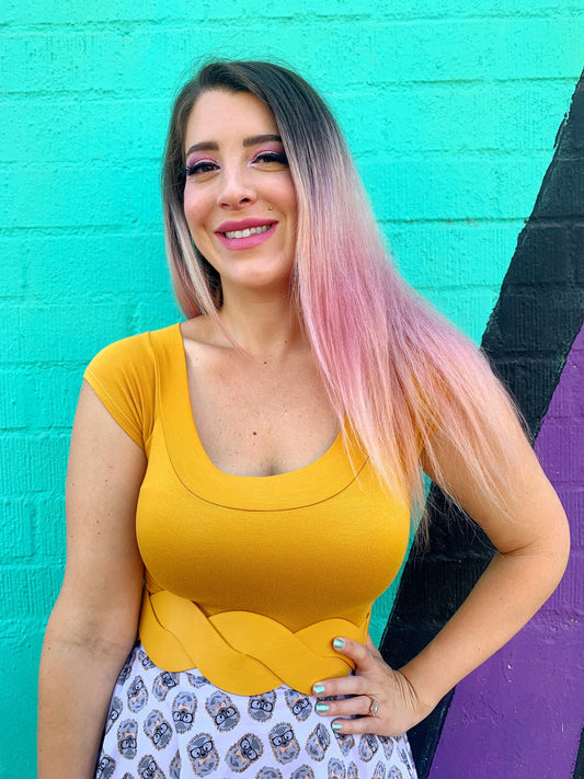 Retro Boat Neck Top in Mustard