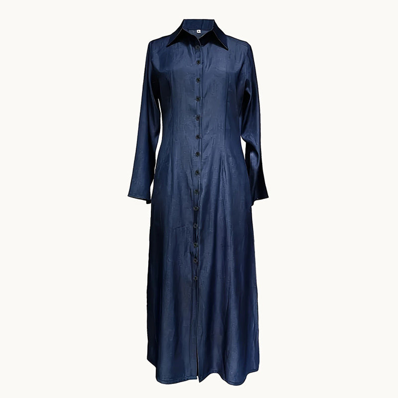 Women's Casual Button Down Denim Maxi Dress