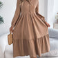 Women's Lapel Casual Loose Long Sleeve Ruffled Shirt Dresses