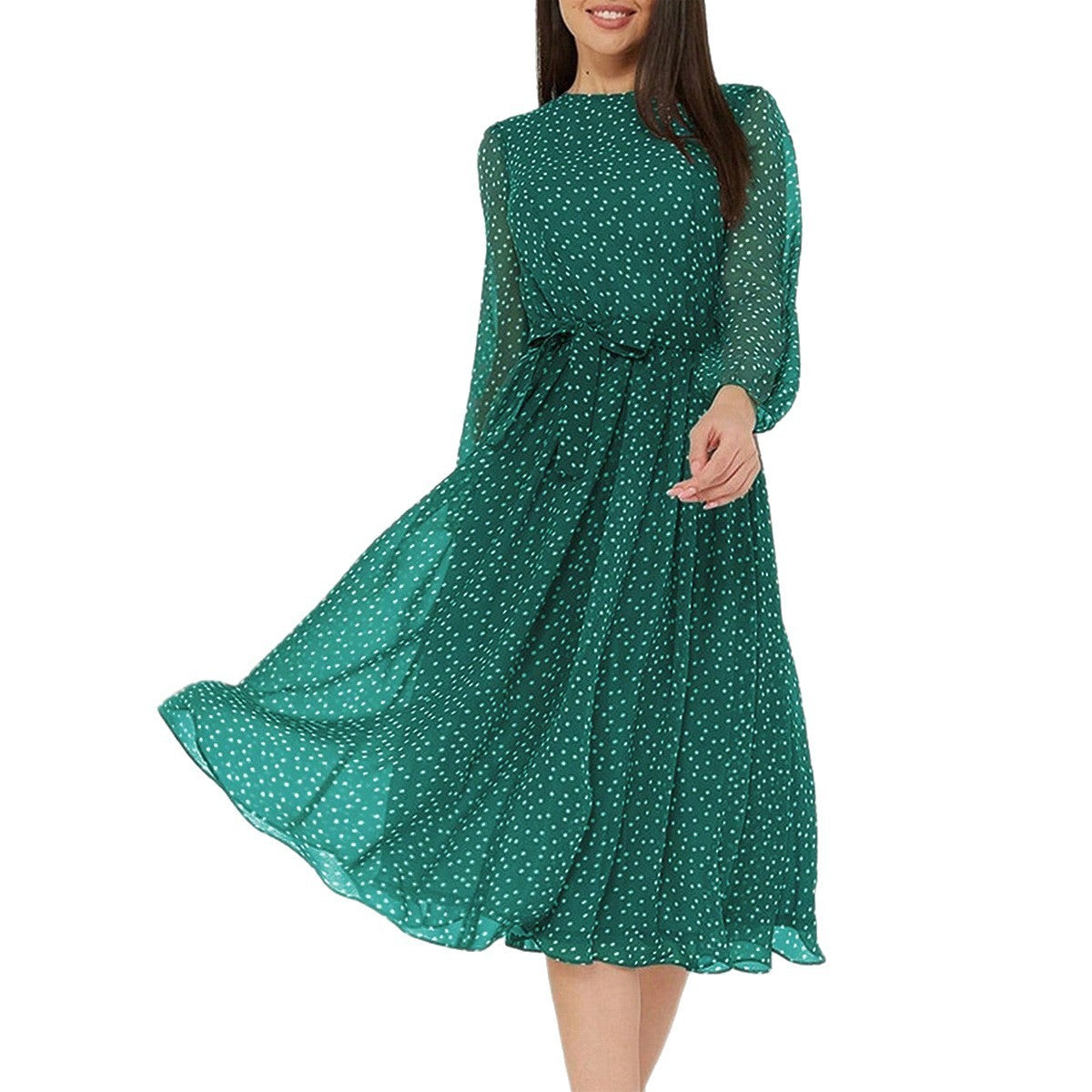 Leisure Vacation Style Polka Dot Long Sleeve Maxi Dress